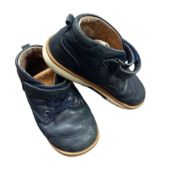 Stride Rite Leather Shoes Boys Size 8M Navy Blue High Top Sneakers Hook and Loop - Picture 1 of 13